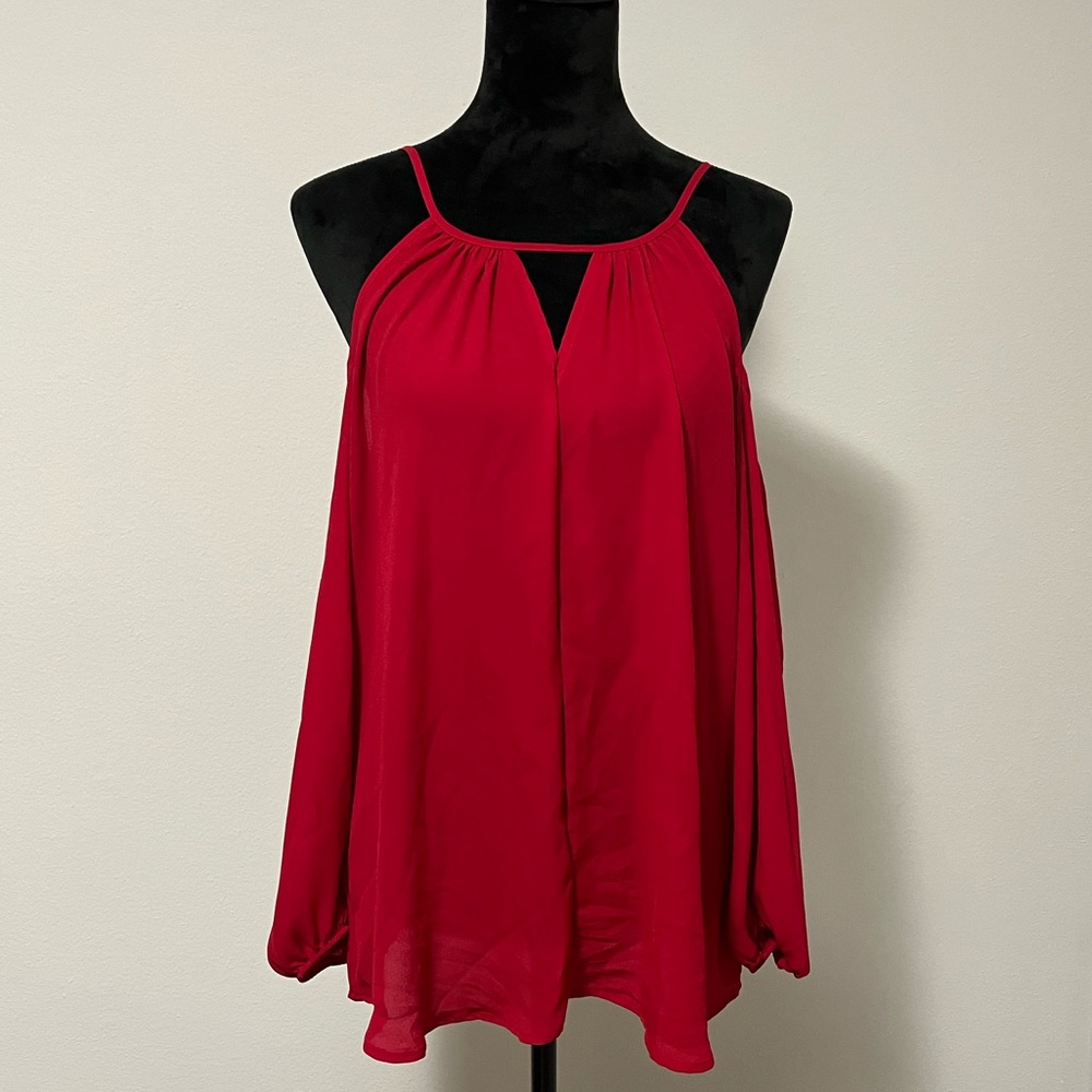 Cold Shoulder Red Long Sleeved Top